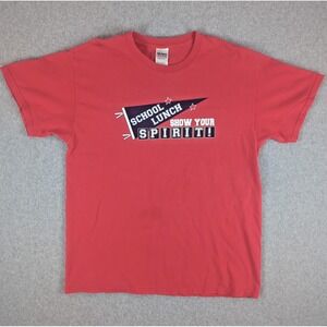 Vtg Gildan School Lunch Show Your Spirit Tee Red Mens Large Y2K Graphic T-Shirt